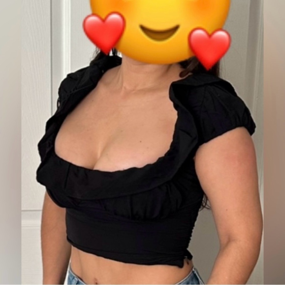 Zara Black Ruffle Crop Top